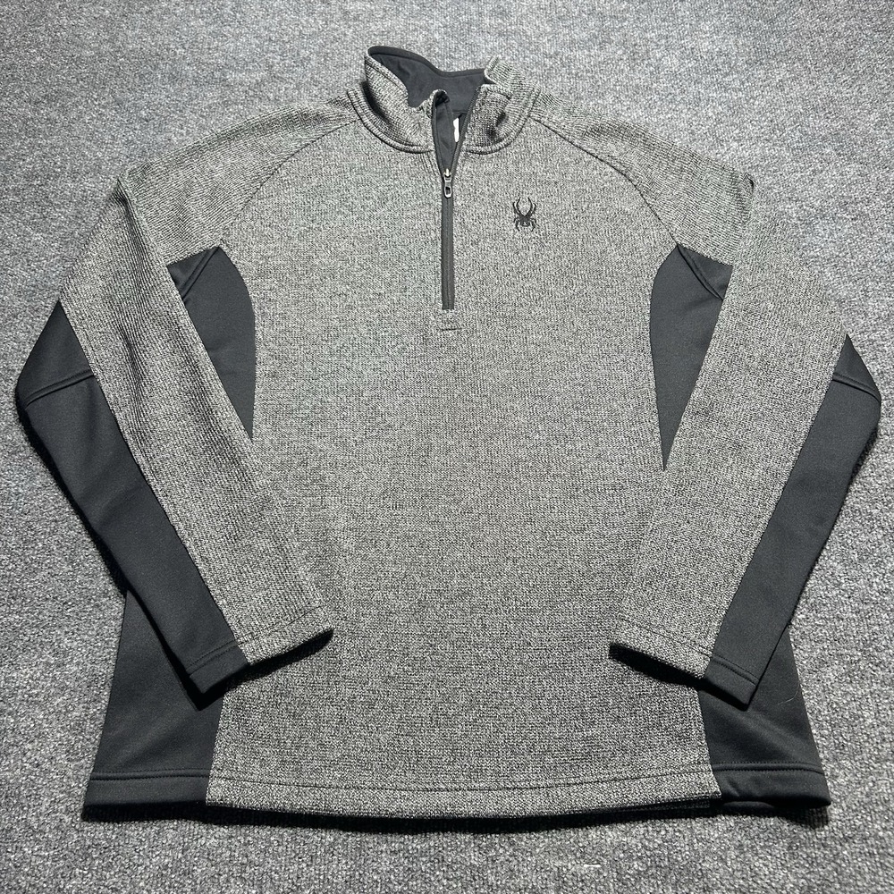 Spyder Sweater Mens XL Gray Black 1/4 Zip Pullover Ski Midlayer Fleece Outdoor
